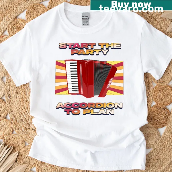 Funny pun T-shirt with accordion graphics and playful quote