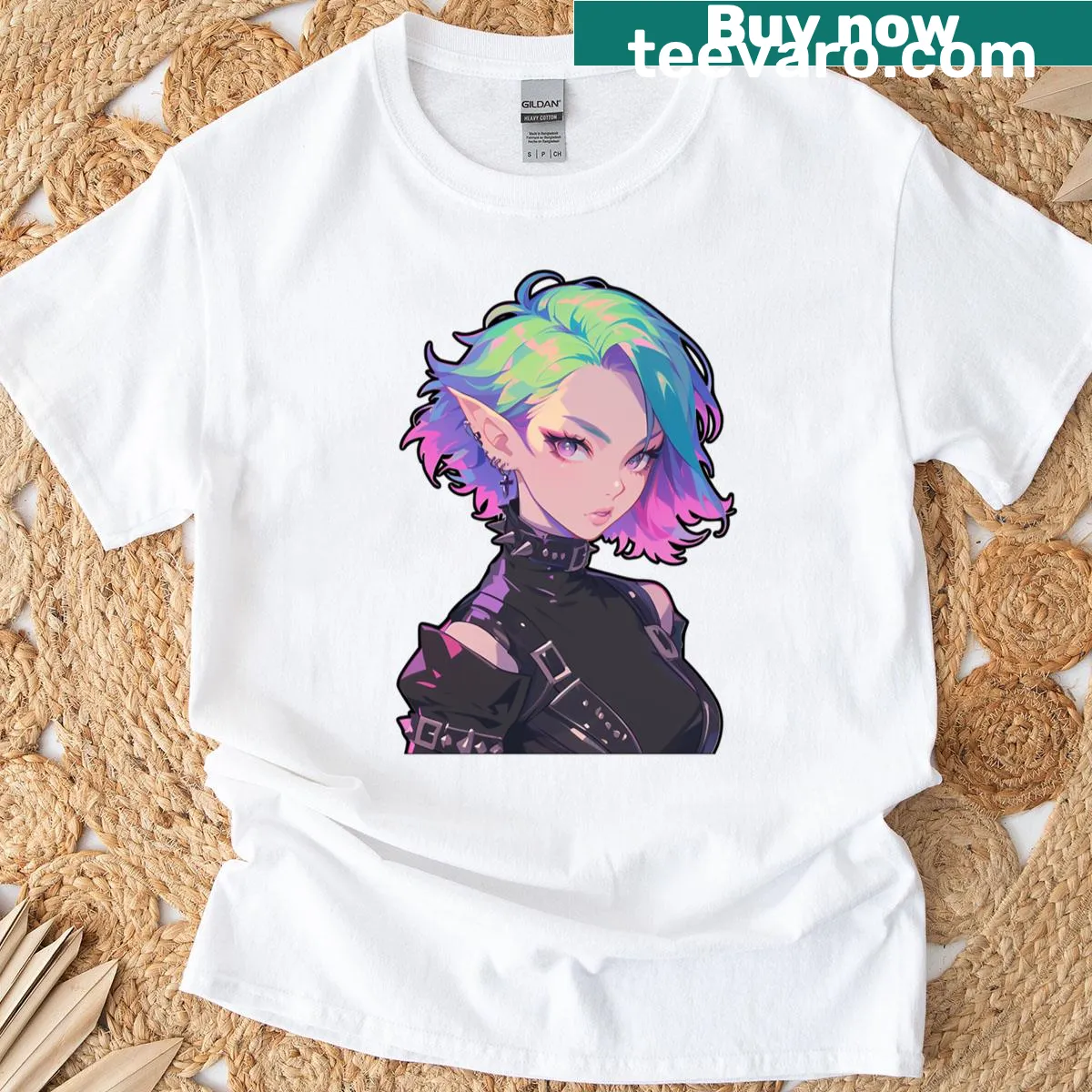 Edgy T-shirt featuring a colorful rainbow hair goth design — on a men's t-shirt