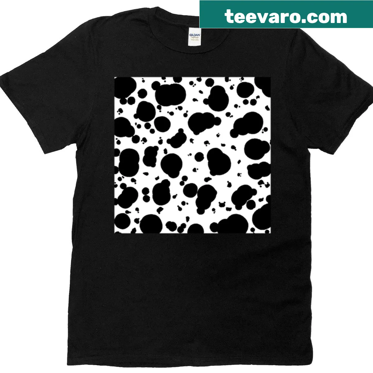 Dalmatian dots pattern in black and white on T-shirt — on a men's t-shirt