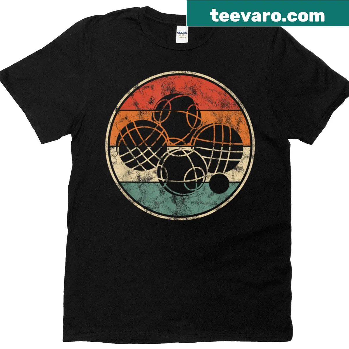 Vintage T-shirt featuring bocce and petanque balls design — on a men's t-shirt