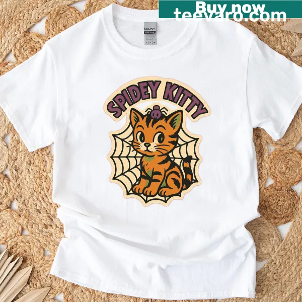Cute Halloween cat as a spider in comic art style on t-shirt