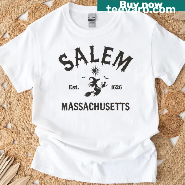 Retro Halloween witch design T-shirt inspired by Salem, Massachusetts