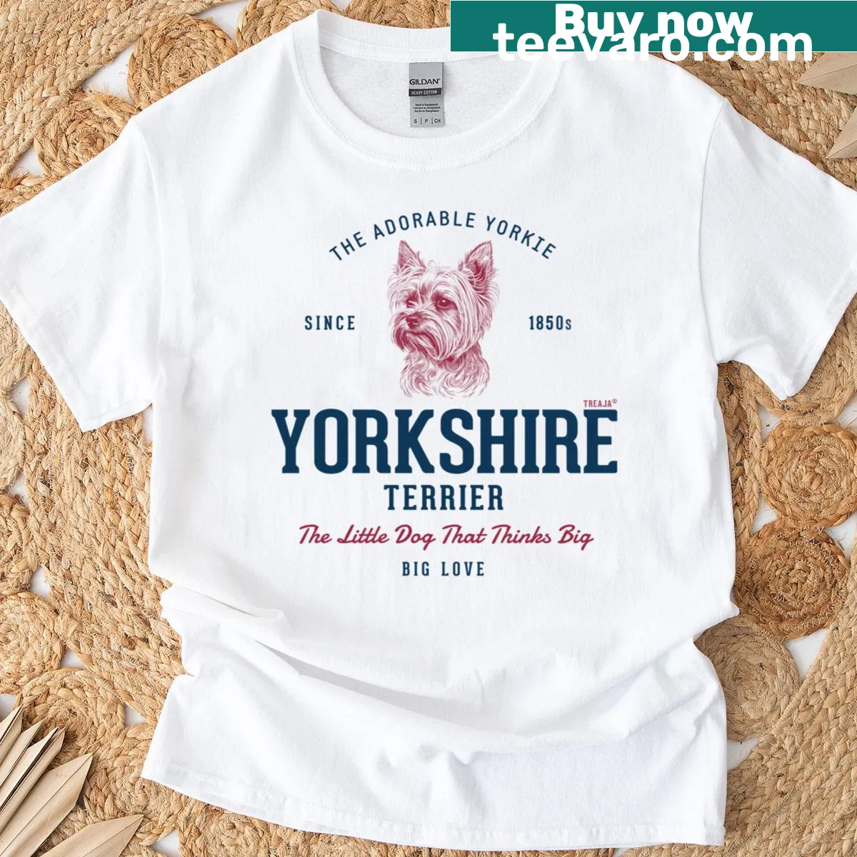 Vintage-style t-shirt featuring a Yorkshire Terrier graphic — on a men's t-shirt