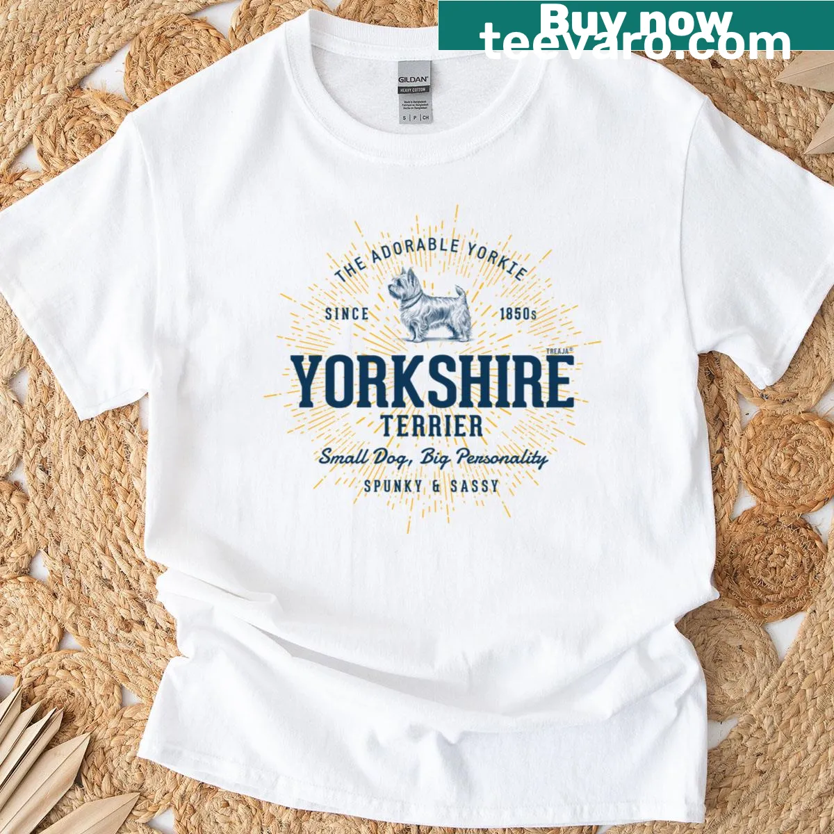 Retro t-shirt featuring a Yorkshire Terrier graphic — on a men's t-shirt