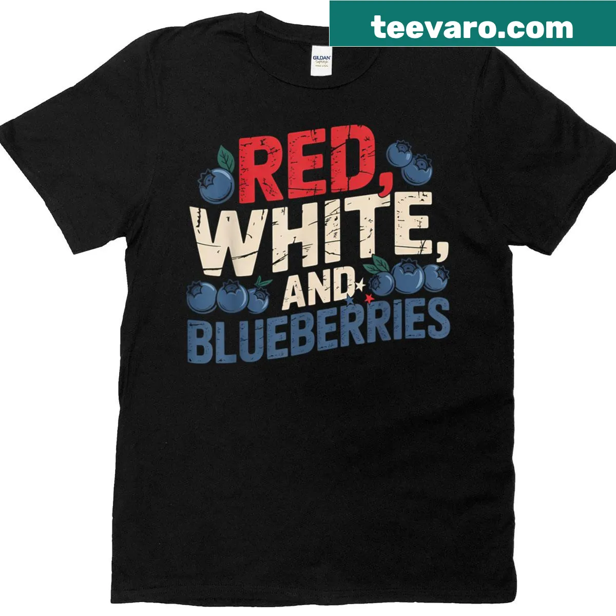 Vintage patriotic T-shirt featuring unique red white and blueberries design — on a men's t-shirt