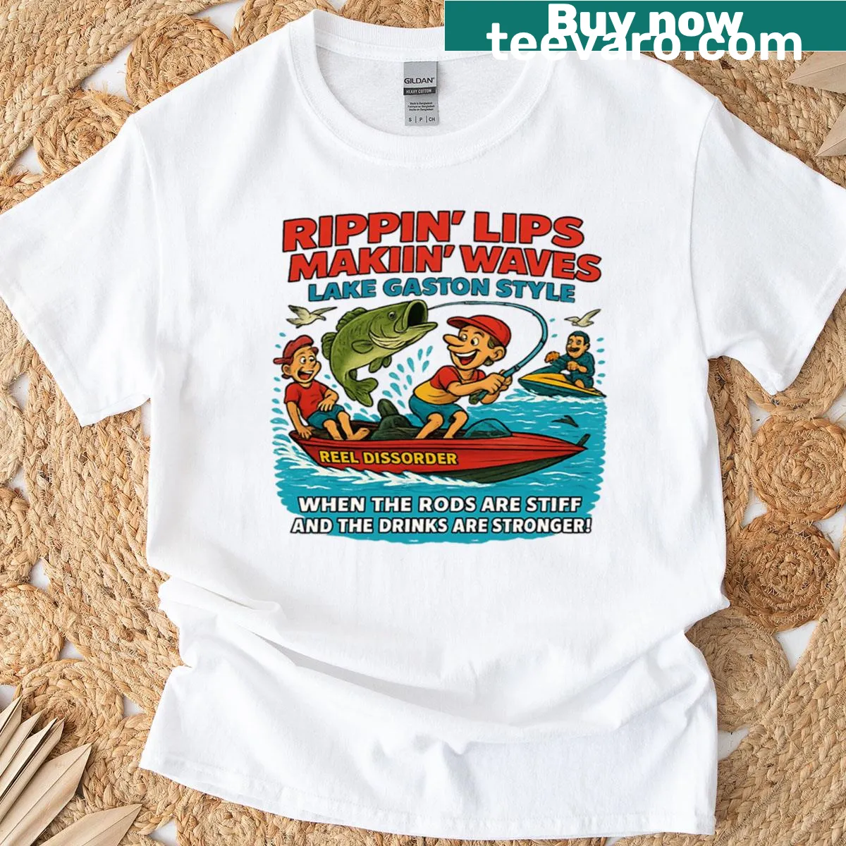 Funny fishing-themed design for Lake Gaston — on a men's t-shirt