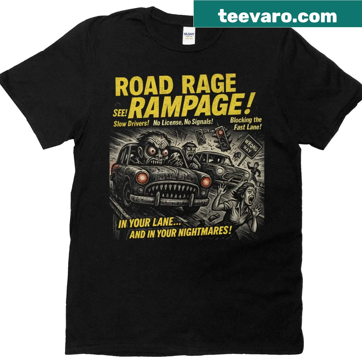 Vintage Halloween shirt with a road rage movie poster graphic — on a men's t-shirt