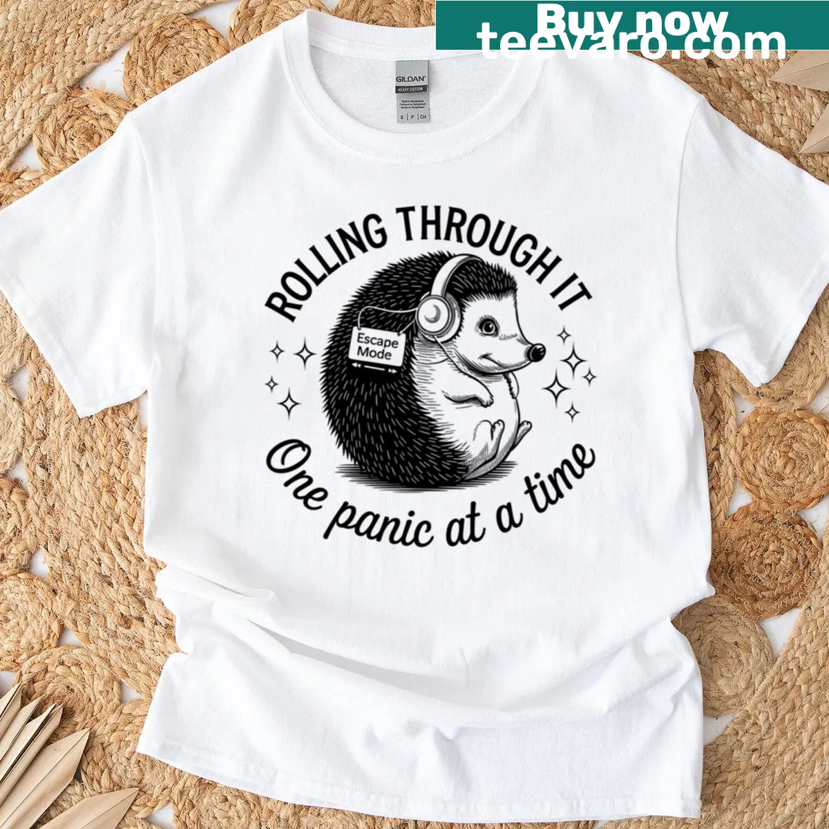 T-shirt featuring whimsical design with musical theme — on a men's t-shirt