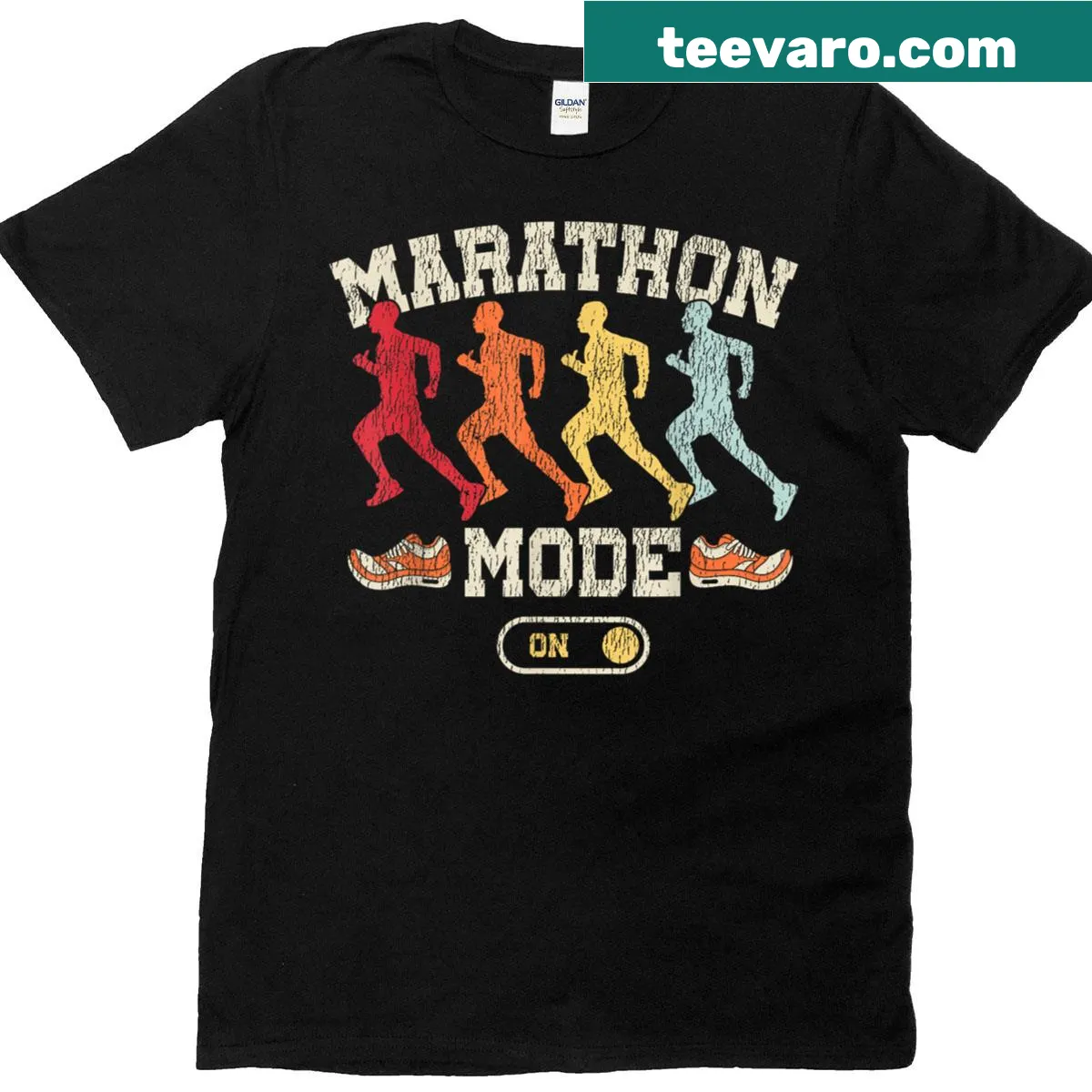 Vintage-style T-shirt declaring 'Marathon Mode On' for runners. — on a men's t-shirt