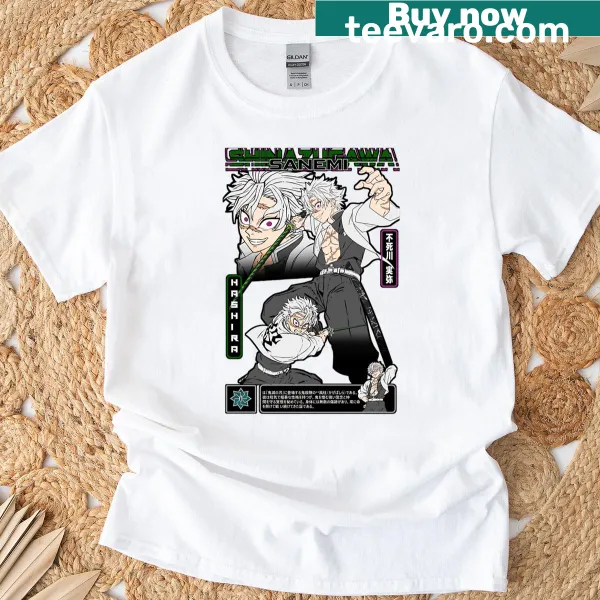Sanemi Shinazugawa illustration on Demon Slayer T-shirt