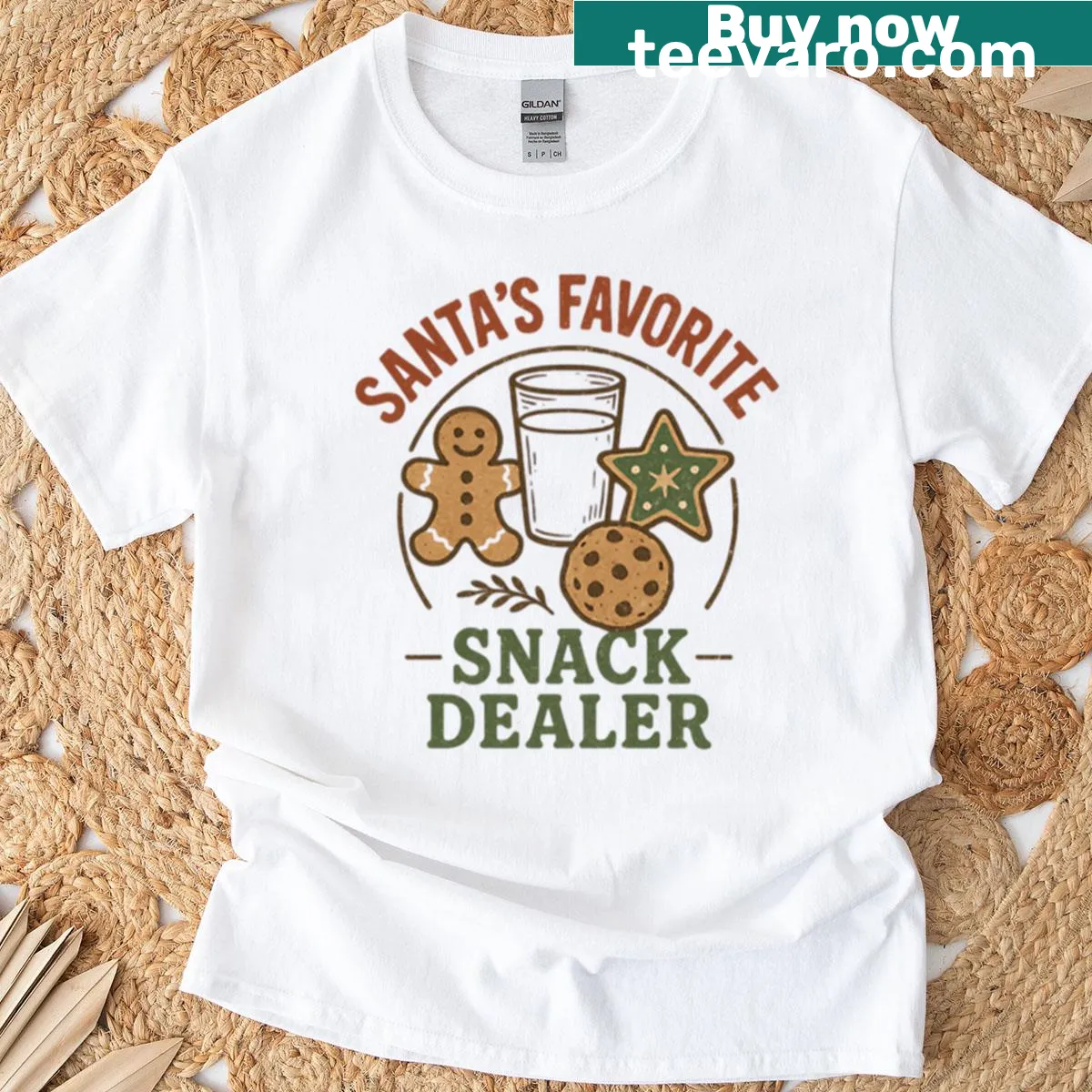 Santa's Favorite Snack Dealer text on Christmas T-shirt — on a men's t-shirt