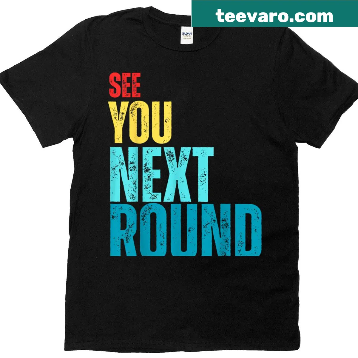 Vintage distressed typography shirt with 'See You Next' text — on a men's t-shirt