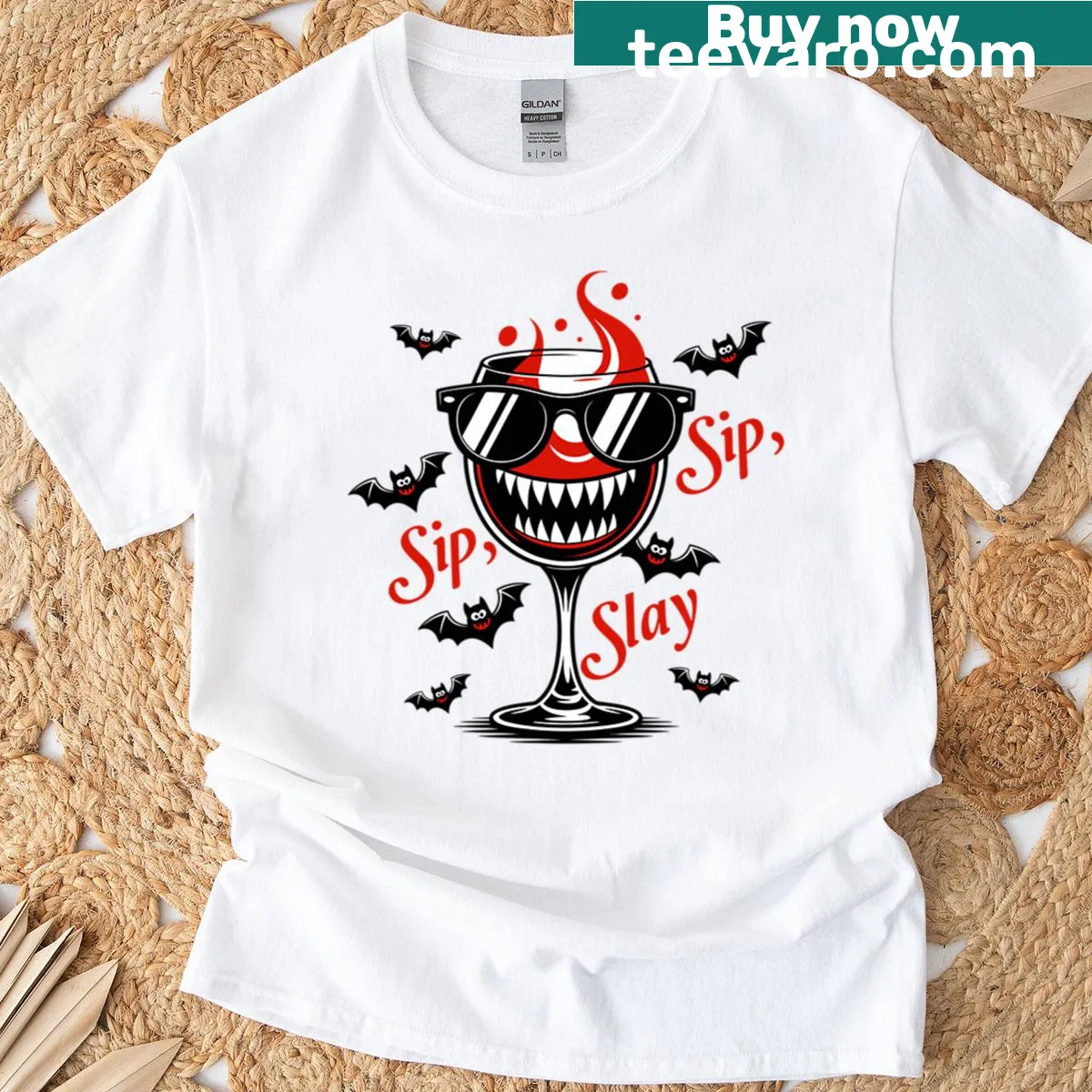 Halloween-themed T-shirt for wine lovers with a funny design — on a men's t-shirt