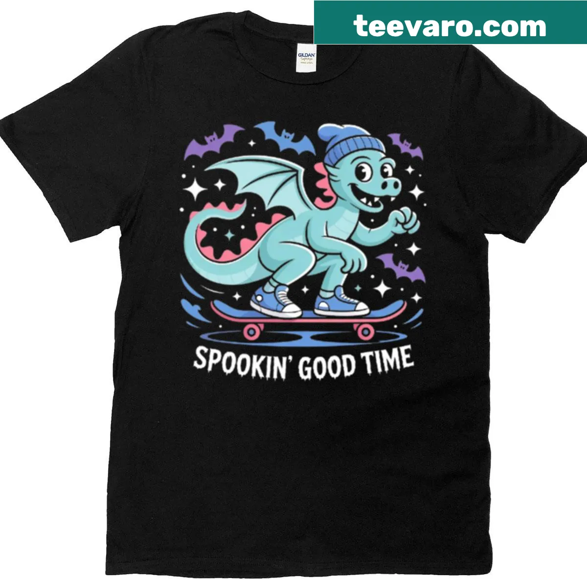 Oversized T-shirt featuring a playful skater dragon design — on a men's t-shirt