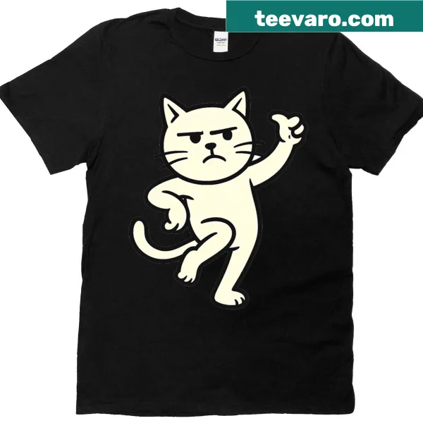 Dancing cartoon cat graphic T-shirt with a funny expression