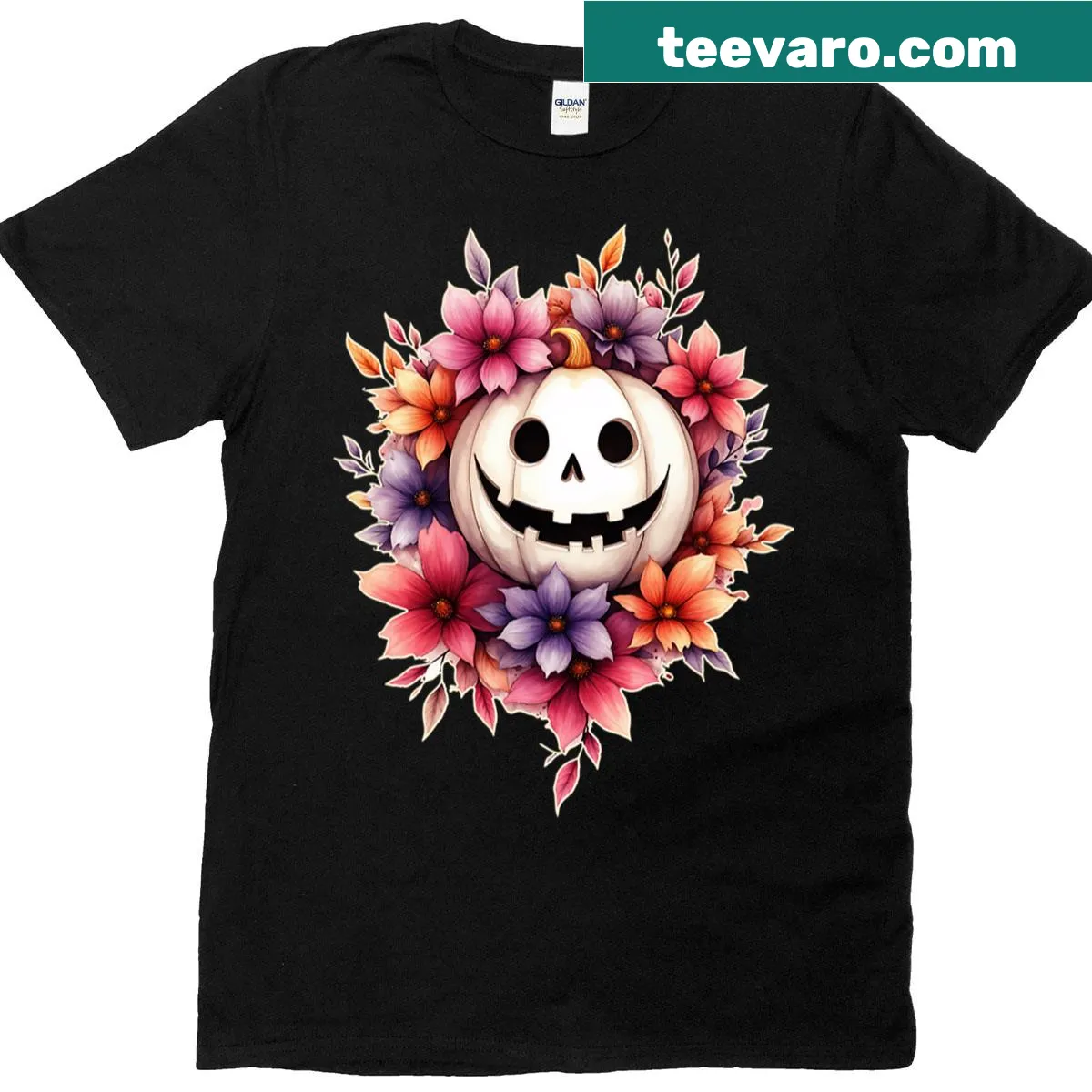 Cute jack-o-lantern wreath design for autumn on a t-shirt. — on a men's t-shirt