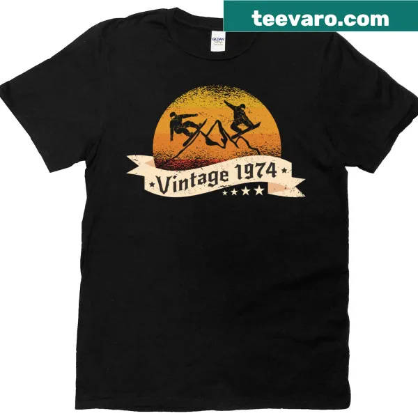 T-shirt with 'Snowboard Born 1974' graphic for snowboarders