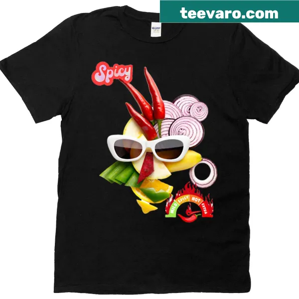 Funny T-shirt featuring a cartoon chili pepper character design