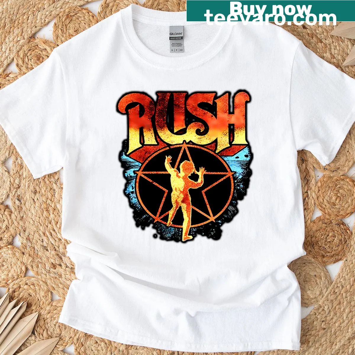 Retro 90s band graphic in vintage style. — on a men's t-shirt