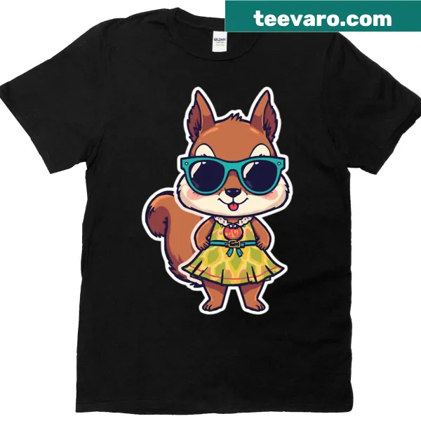 Oversized t-shirt featuring a cute squirrel with sunglasses design