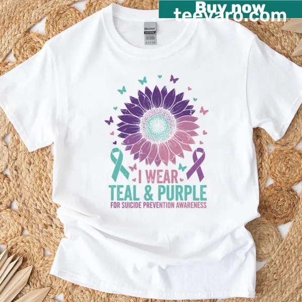 Illustrated sunflower ribbon for suicide prevention awareness on a t-shirt