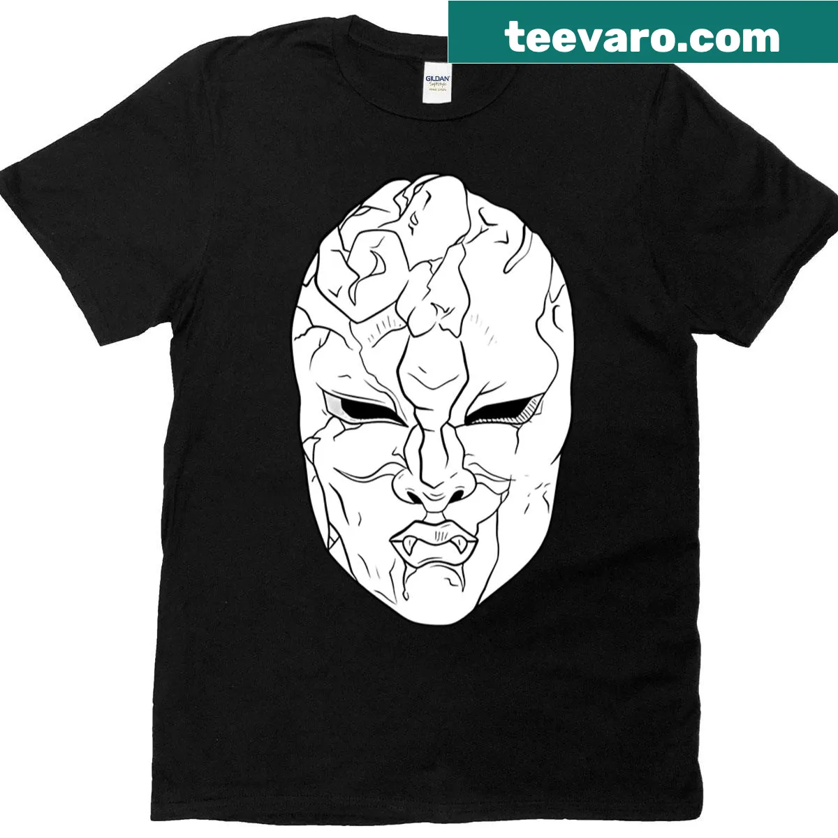 T-shirt with an illustration of a mysterious stone mask design — on a men's t-shirt