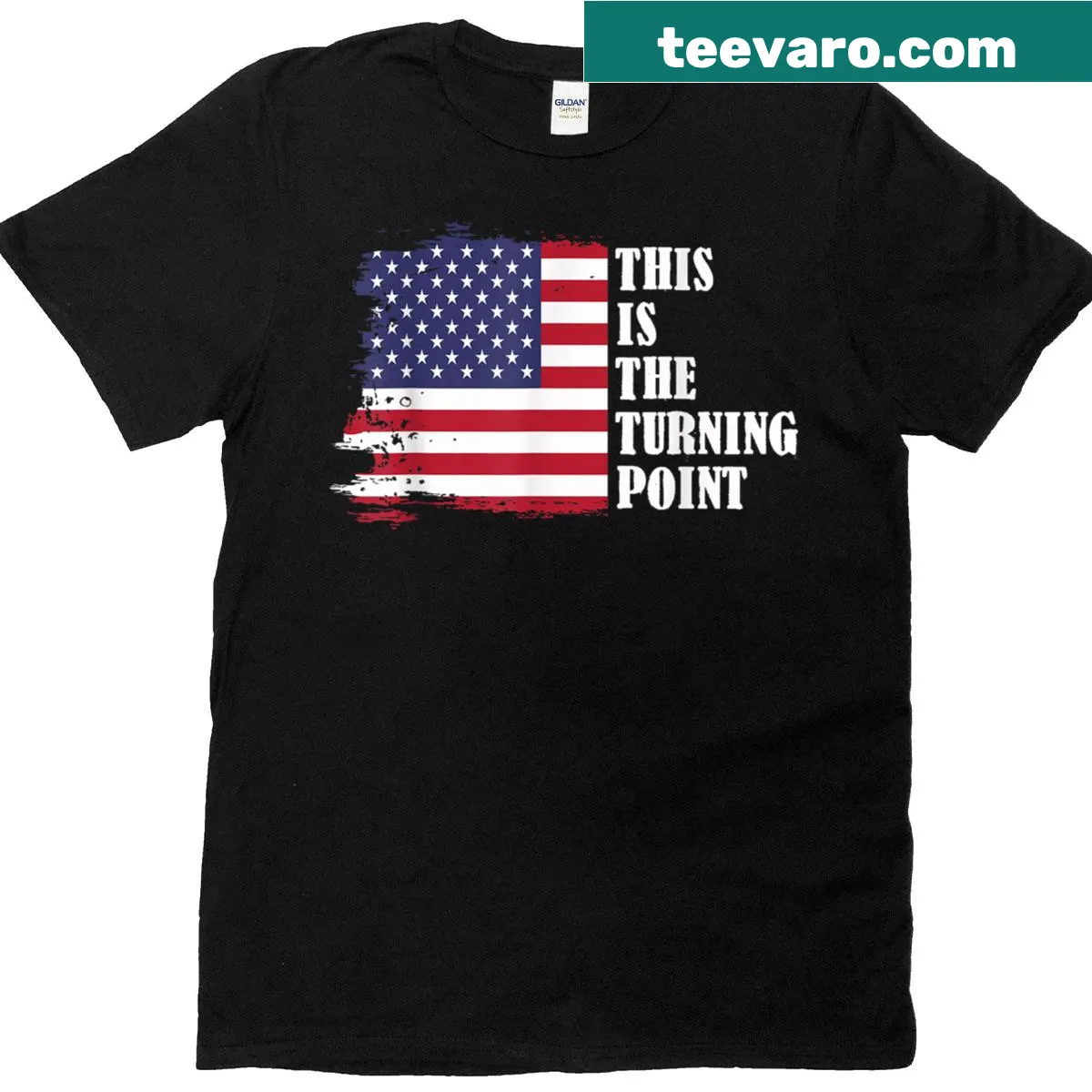 T-shirt with USA flag and the phrase 'This Is The Turning Point' — on a men's t-shirt