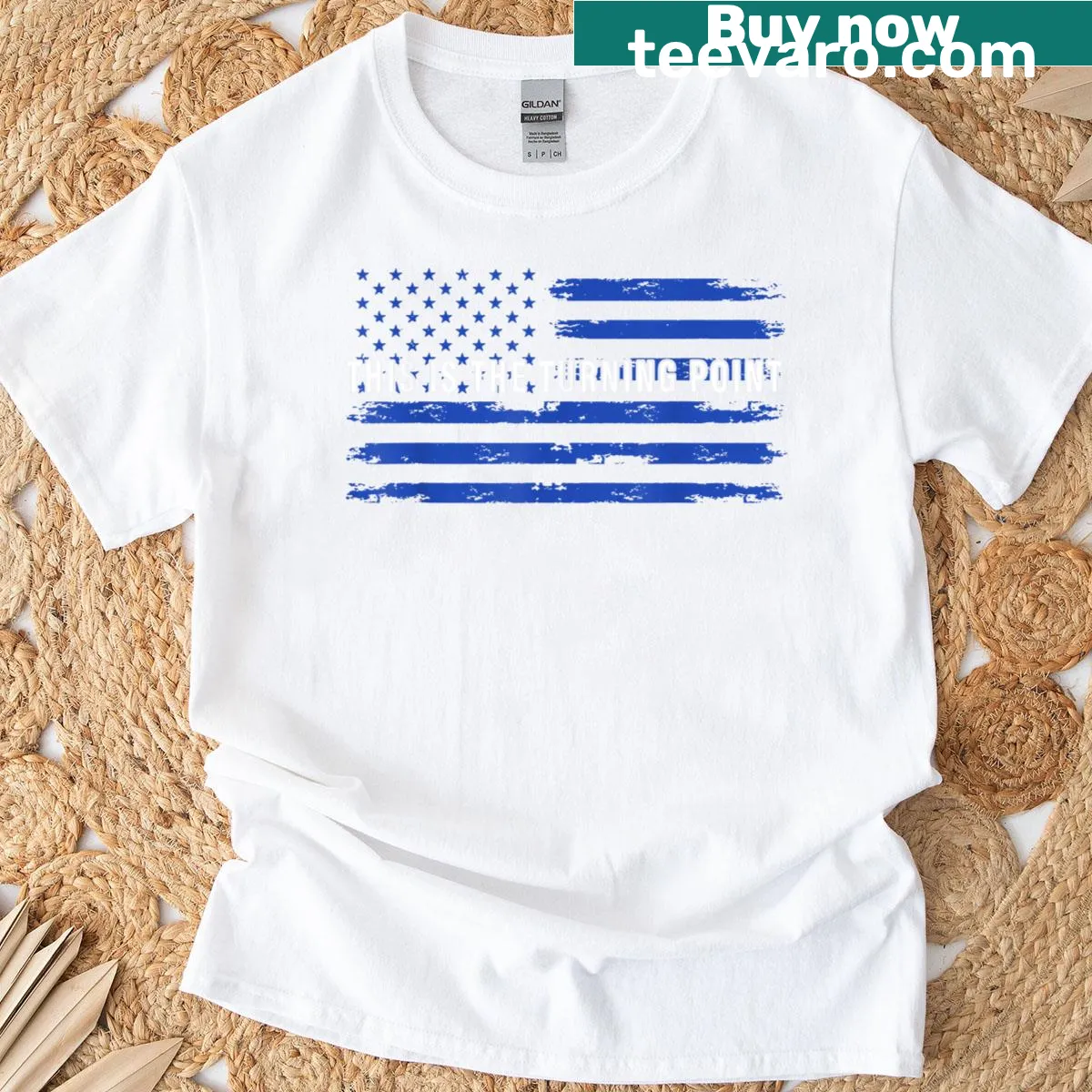 USA flag t-shirt featuring the text 'This Is The Turning Point' — on a men's t-shirt