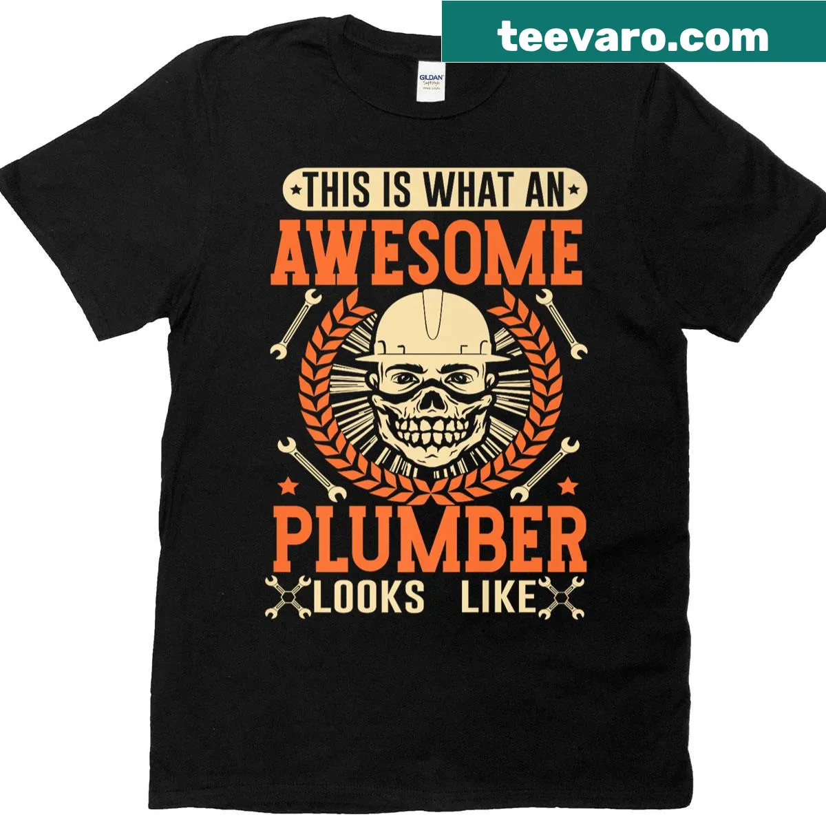 T-shirt with bold text celebrating plumbers — on a men's t-shirt