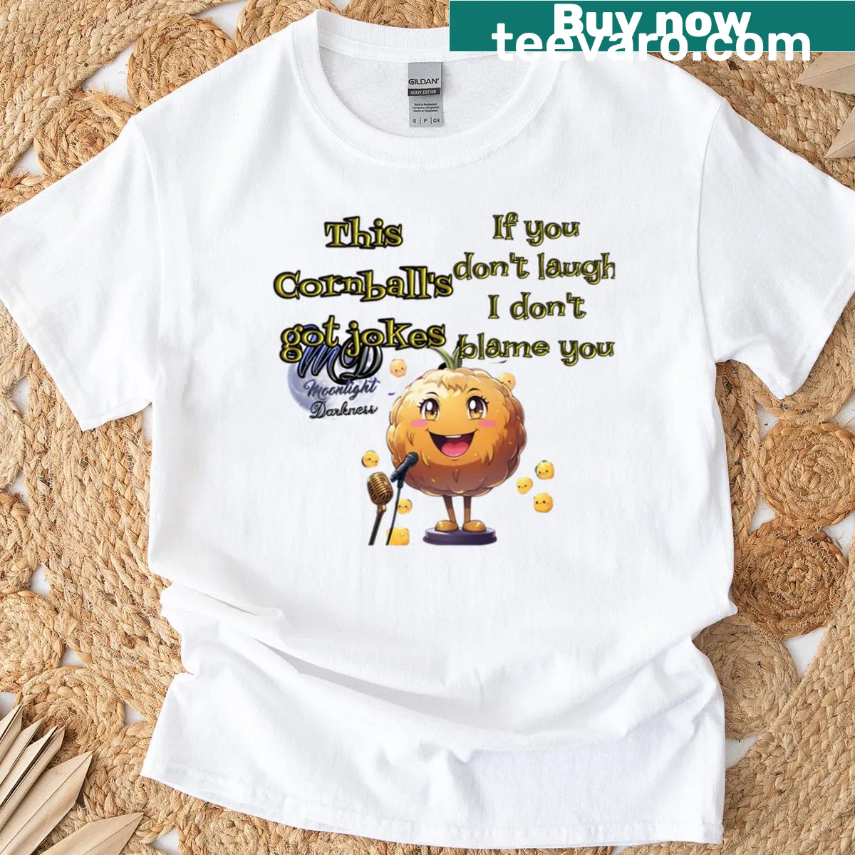 Cute cartoon t-shirt with a tiny kawaii comedy design — on a men's t-shirt