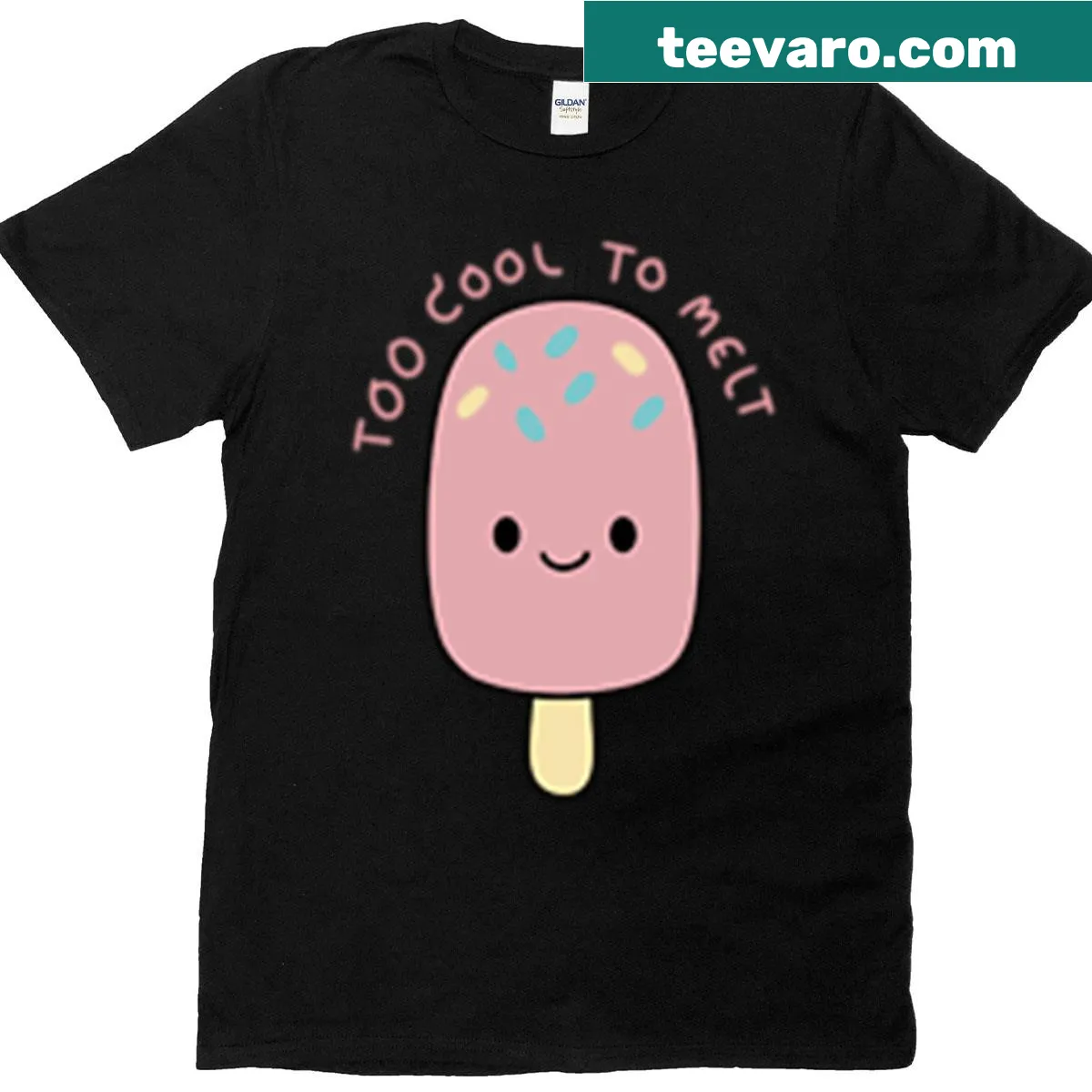 Kawaii ice cream popsicle t-shirt with 'Too Cool To Melt' text — on a men's t-shirt
