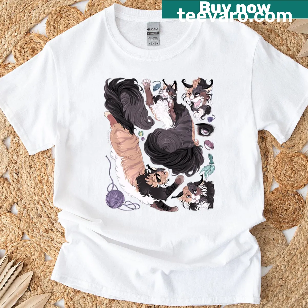 Illustrated Tortoiseshell Calico Cat T-shirt with playful design — on a men's t-shirt