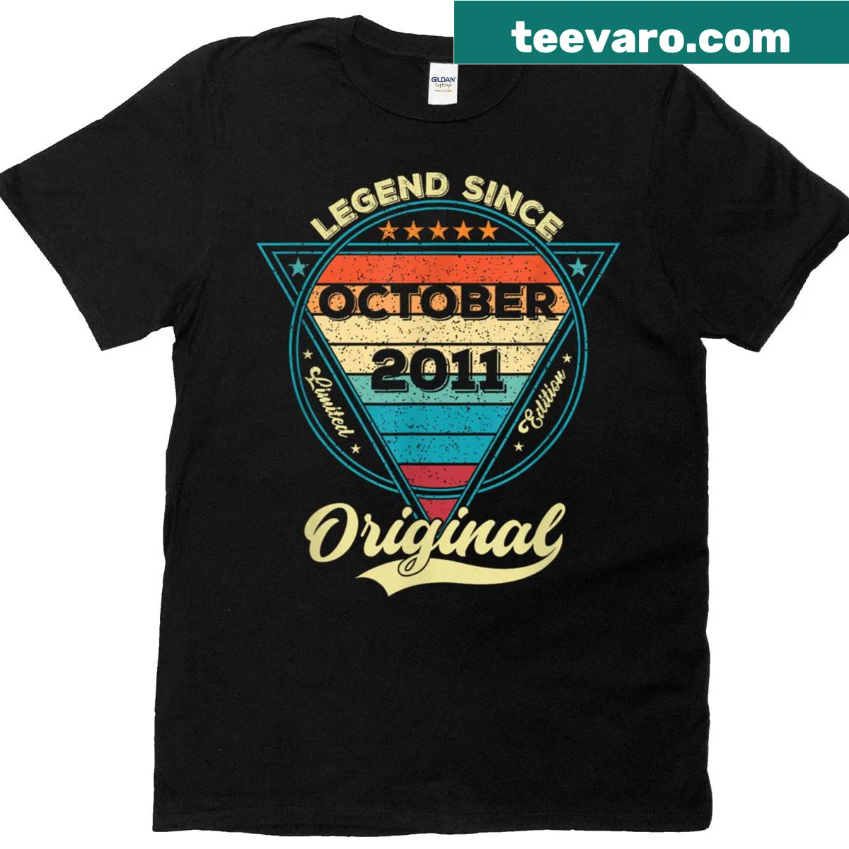 Vintage-style T-shirt for 14-year-old celebrating birthday since October 2011 — on a men's t-shirt