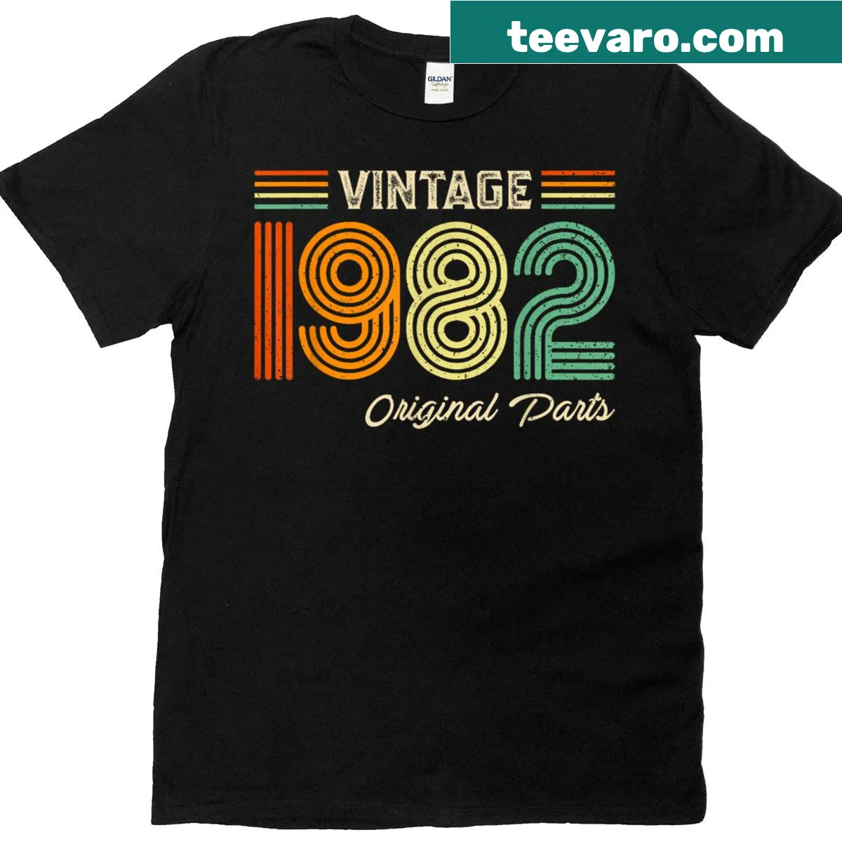 Vintage T-shirt celebrating 1982 birthdays with humorous design — on a men's t-shirt