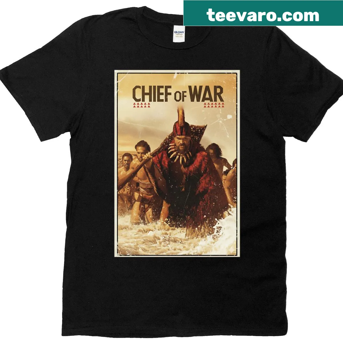 Vintage T-shirt featuring a humorous Chief of War poster design — on a men's t-shirt