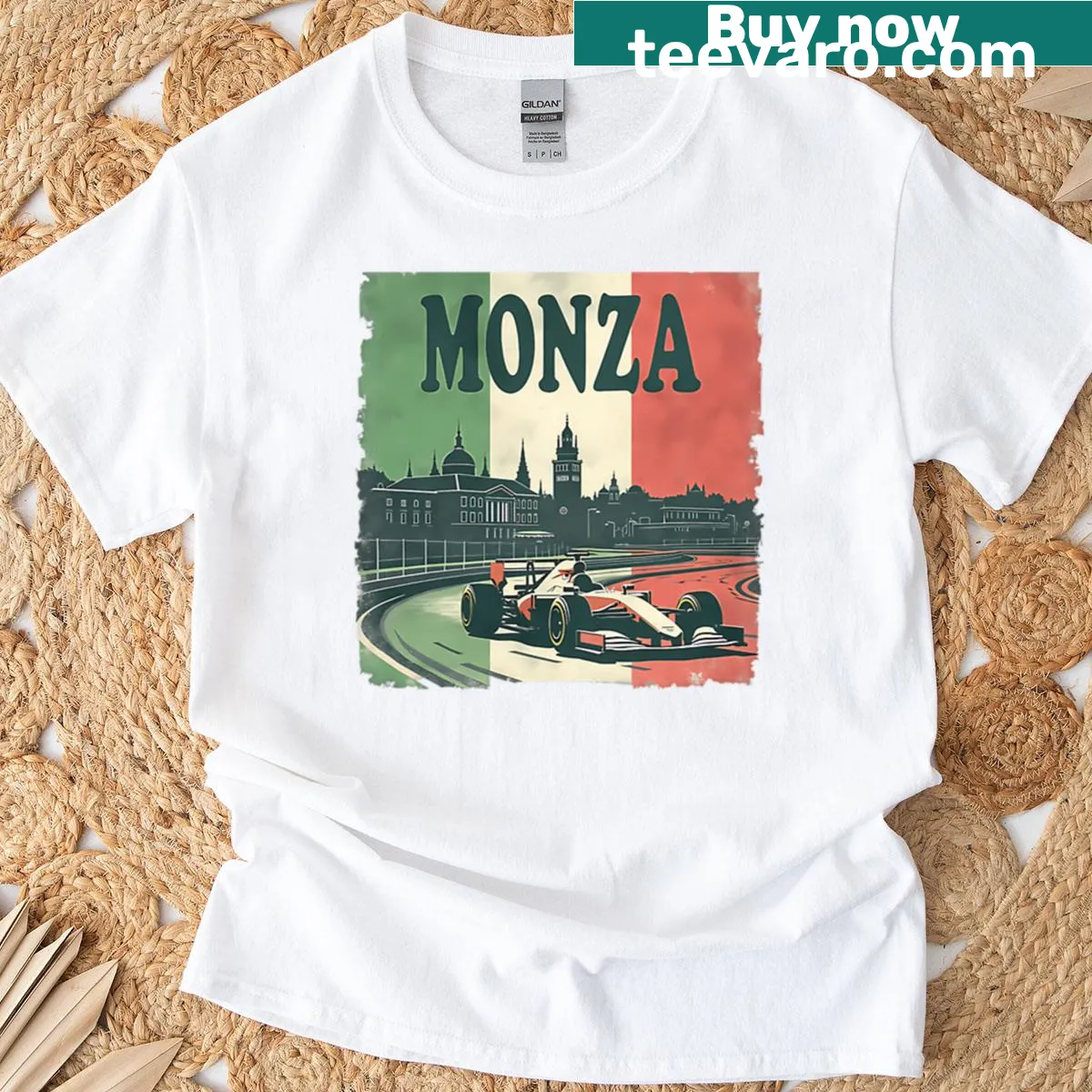 Vintage-inspired T-shirt featuring the Monza race track design. — on a men's t-shirt
