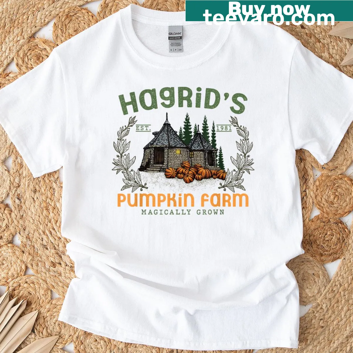 Vintage autumn pumpkin farm graphic t-shirt design — on a men's t-shirt
