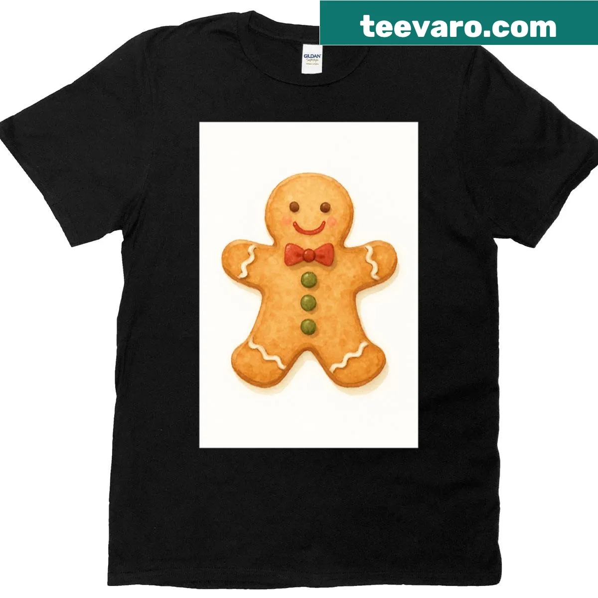 Watercolor gingerbread man cookie illustration on T-shirt — on a men's t-shirt