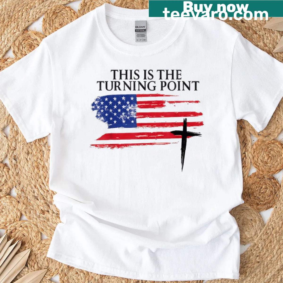 T-shirt with 'This Is The Turning Point' and American flag graphic — on a men's t-shirt
