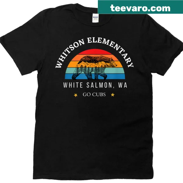 Illustrated T-shirt with a rainbow cub mascot for Whitson Elementary.