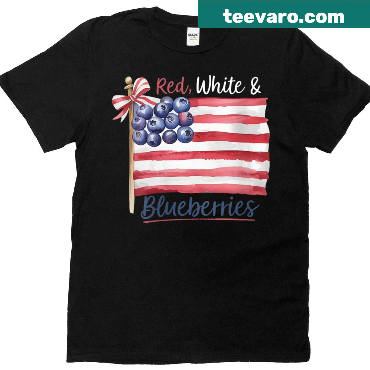 Patriotic tee featuring red white and blueberries support design — on a men's t-shirt