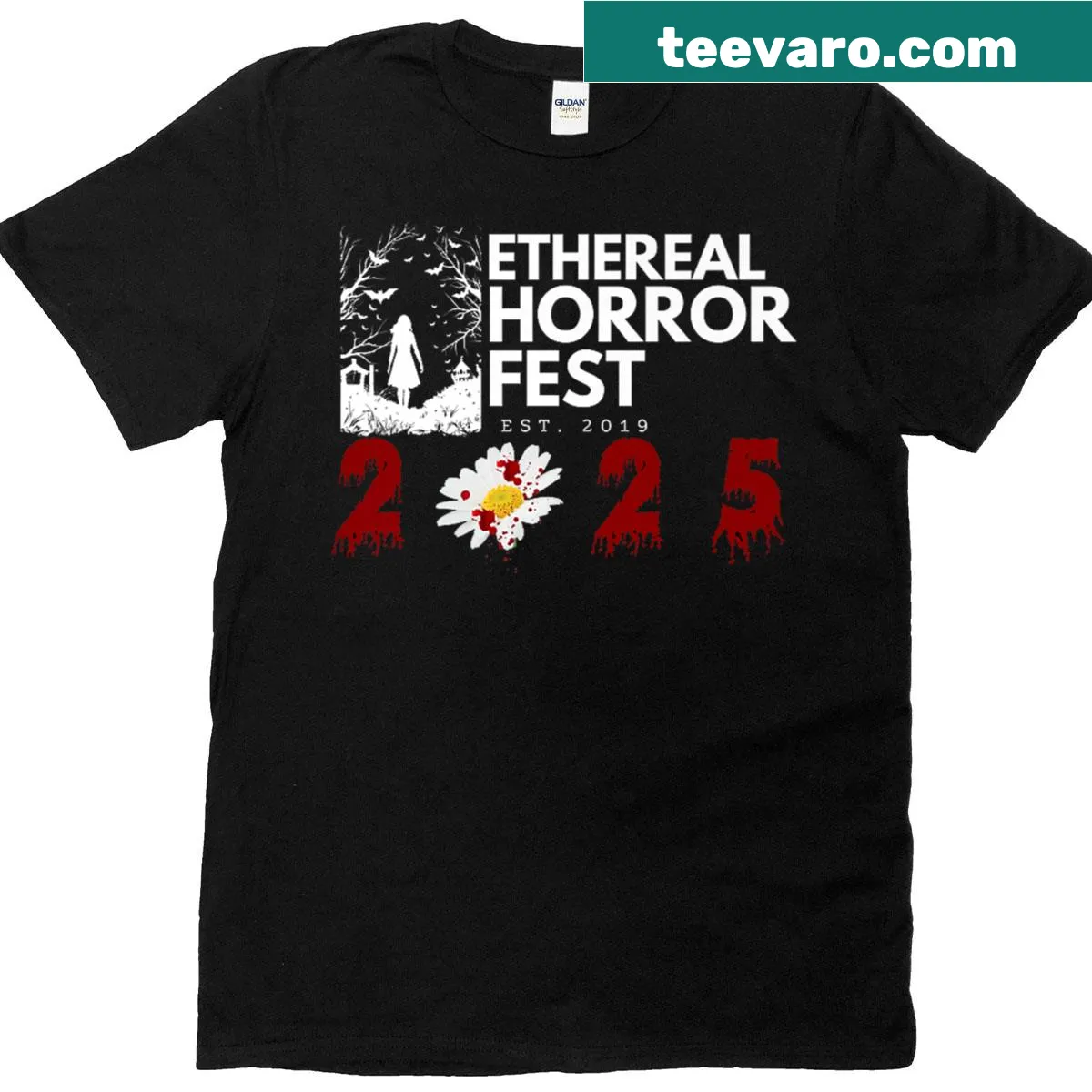 Watercolor design of a blood daisy on a t-shirt — on a men's t-shirt