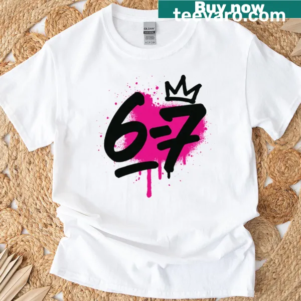 Oversized T-shirt with a graffiti-style '6-7' design reflecting meme culture