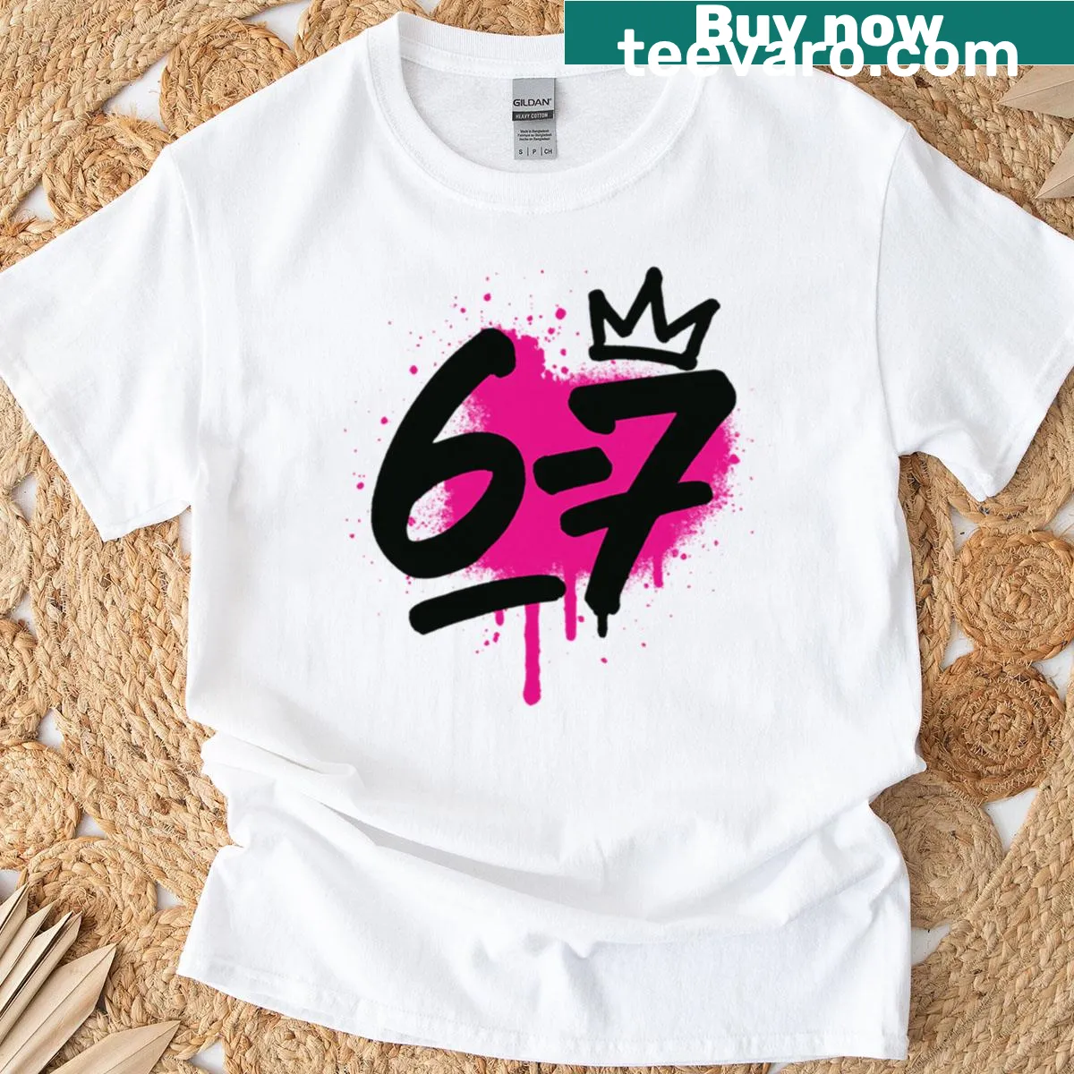Oversized T-shirt with a graffiti-style '6-7' design reflecting meme culture — on a men's t-shirt