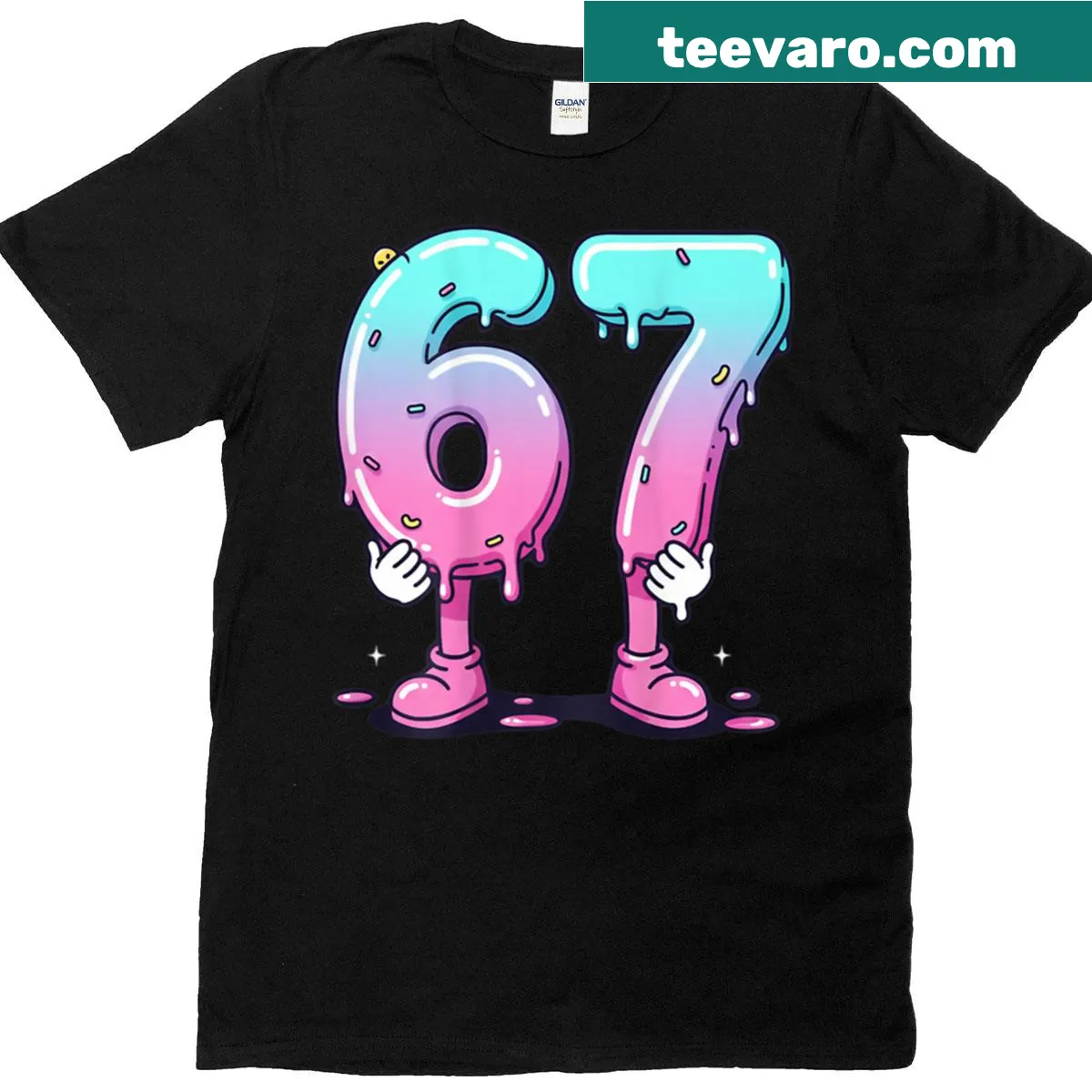Kids t-shirt with ice cream drip and Six Seven meme graphic — on a men's t-shirt