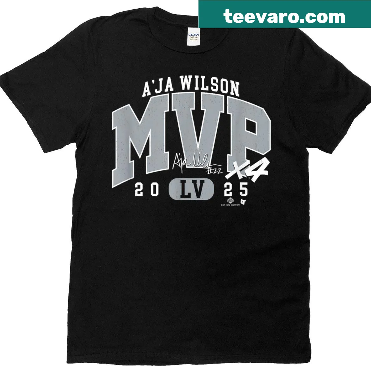 T-shirt featuring Aja Wilson's name and MVP designation — on a men's t-shirt