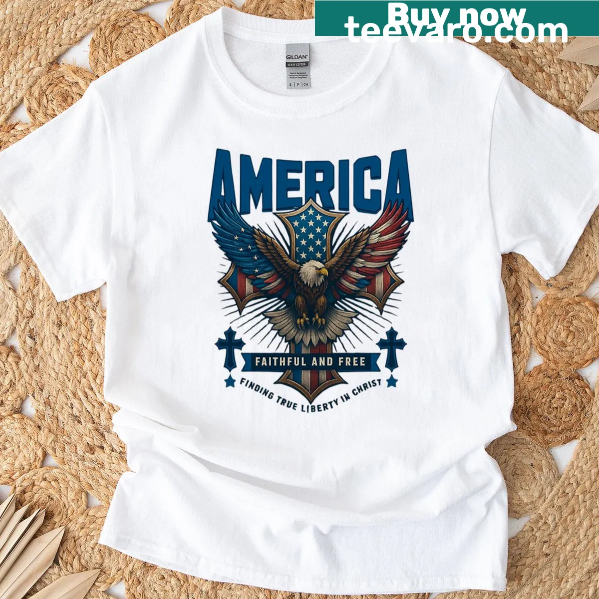 T-shirt with inspirational 'Faithful And Free' text design — on a men's t-shirt