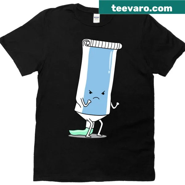 T-shirt featuring an angry cartoon toothpaste tube