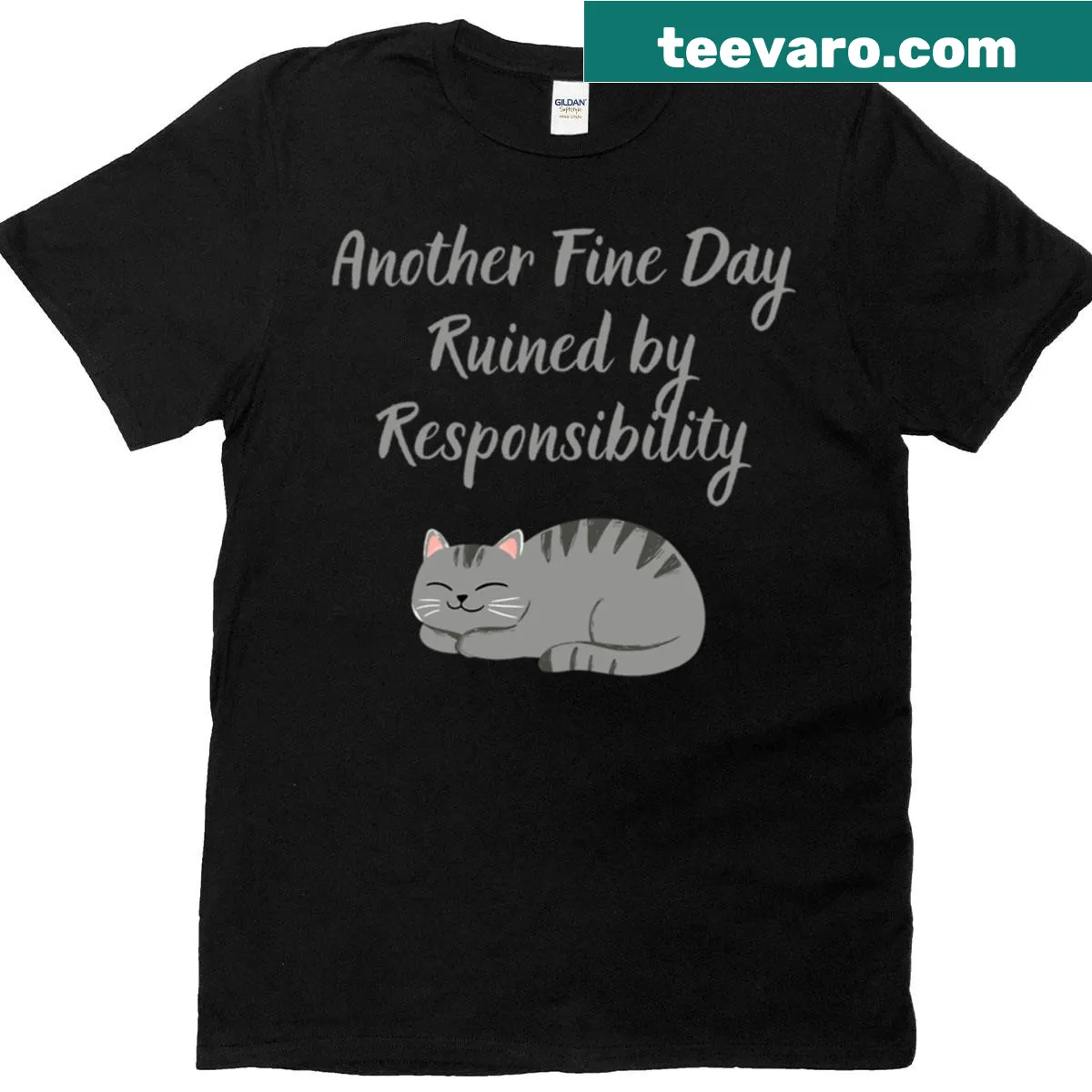 Funny cat t-shirt with cartoon cat and text about responsibility — on a men's t-shirt