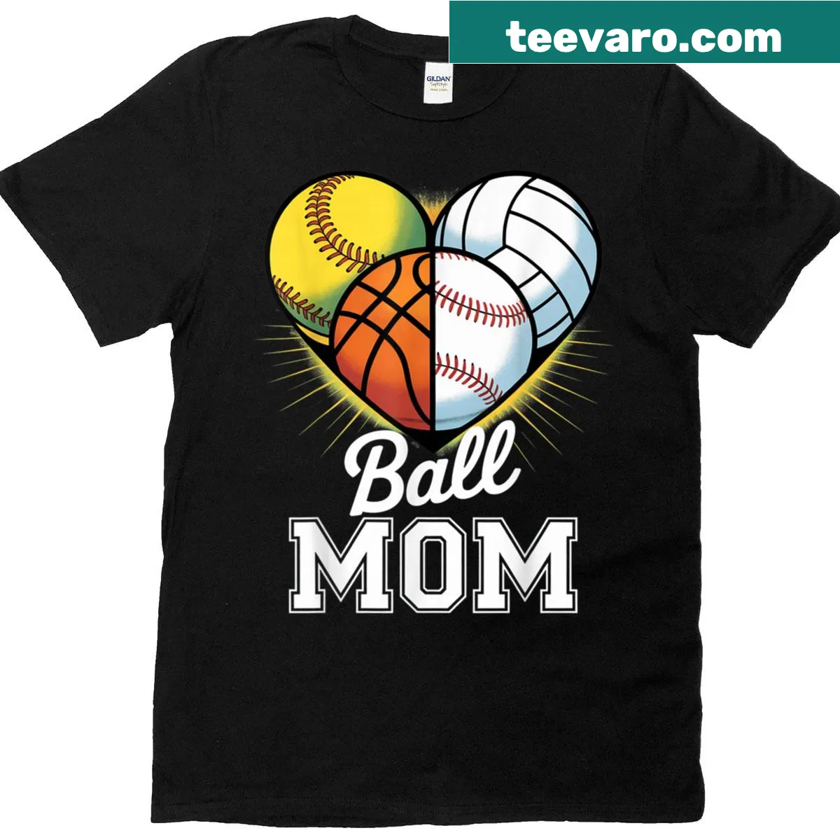 Ball Mom sports illustration T-shirt with heart design — on a men's t-shirt